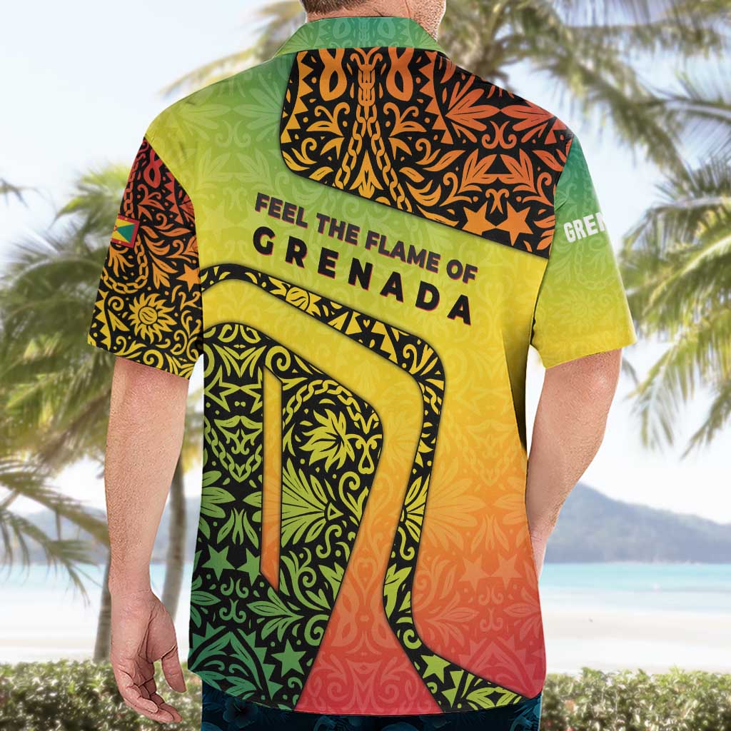 Grenada Tribal Floral Pattern Hawaiian Shirt with Rasta Gradient and Flame Motto Design - Wonder Print Shop