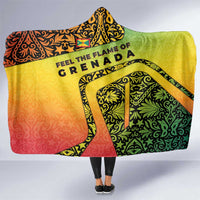 Grenada Tribal Floral Pattern Hooded Blanket with Rasta Gradient and Flame Motto Design - Wonder Print Shop