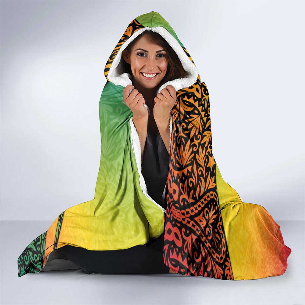 Grenada Tribal Floral Pattern Hooded Blanket with Rasta Gradient and Flame Motto Design - Wonder Print Shop