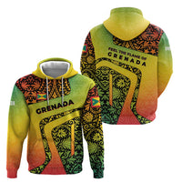 Grenada Tribal Floral Pattern Hoodie with Rasta Gradient and Flame Motto Design - Wonder Print Shop