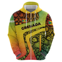 Grenada Tribal Floral Pattern Hoodie with Rasta Gradient and Flame Motto Design - Wonder Print Shop