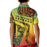 Grenada Tribal Floral Pattern Kid Polo Shirt with Rasta Gradient and Flame Motto Design - Wonder Print Shop