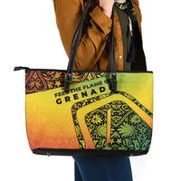 Grenada Tribal Floral Pattern Leather Tote Bag with Rasta Gradient and Flame Motto Design - Wonder Print Shop