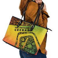 Grenada Tribal Floral Pattern Leather Tote Bag with Rasta Gradient and Flame Motto Design - Wonder Print Shop