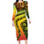 Grenada Tribal Floral Pattern Long Sleeve Bodycon Dress with Rasta Gradient and Flame Motto Design - Wonder Print Shop