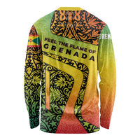Grenada Tribal Floral Pattern Long Sleeve Shirt with Rasta Gradient and Flame Motto Design - Wonder Print Shop
