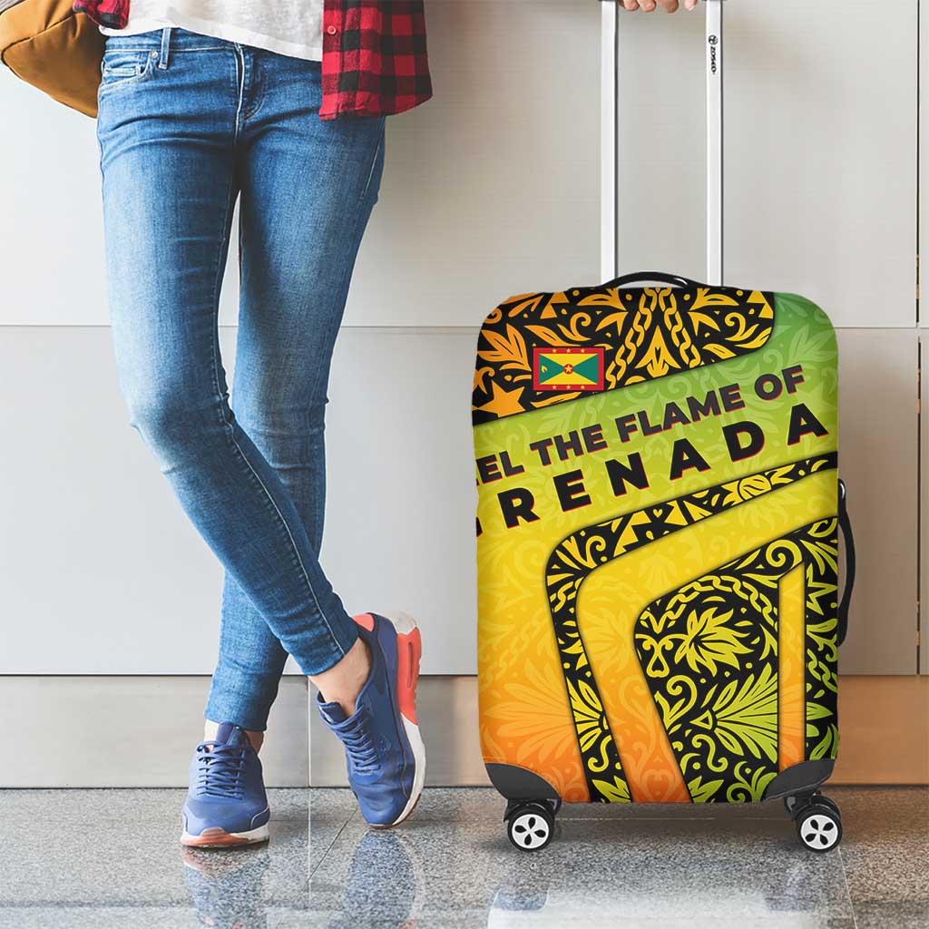 Grenada Tribal Floral Pattern Luggage Cover with Rasta Gradient and Flame Motto Design - Wonder Print Shop