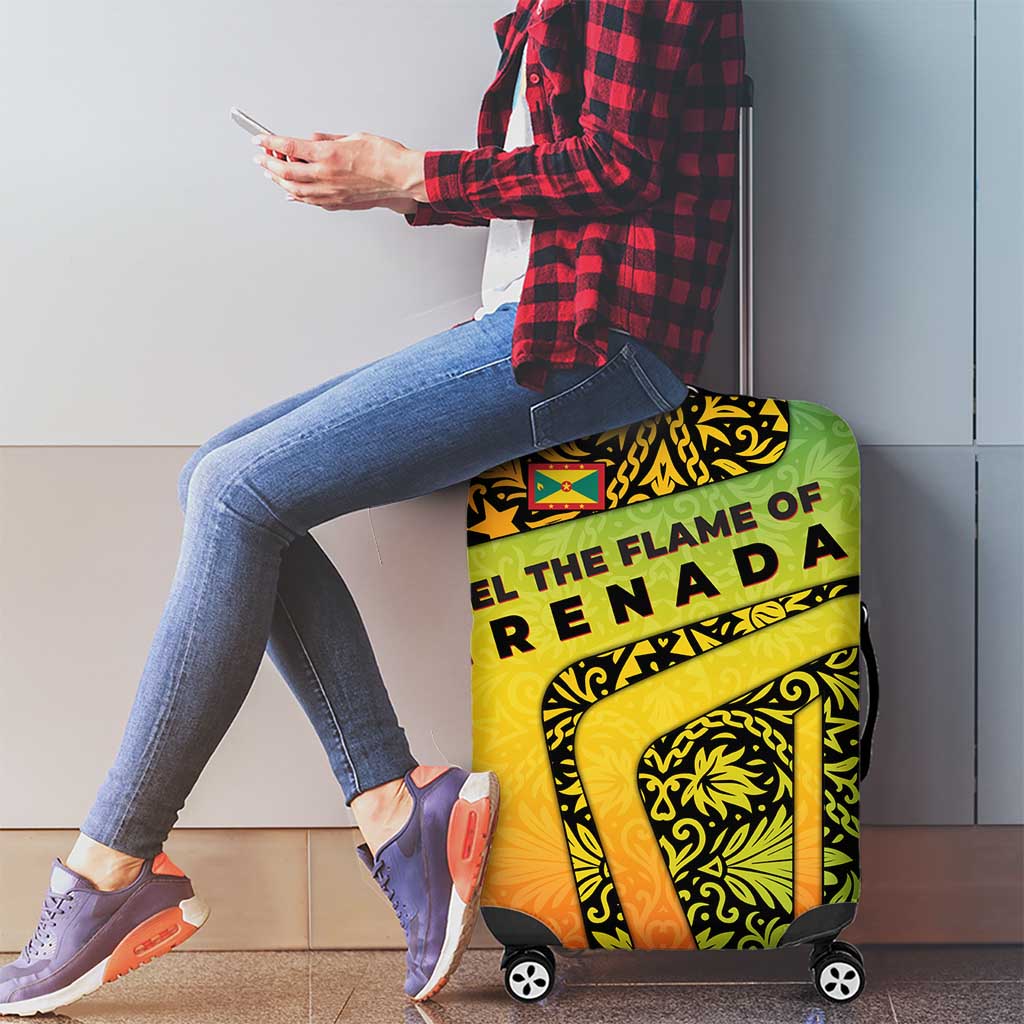 Grenada Tribal Floral Pattern Luggage Cover with Rasta Gradient and Flame Motto Design - Wonder Print Shop