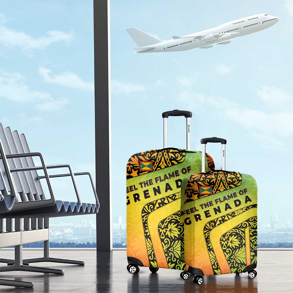 Grenada Tribal Floral Pattern Luggage Cover with Rasta Gradient and Flame Motto Design - Wonder Print Shop