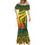 Grenada Tribal Floral Pattern Mermaid Dress with Rasta Gradient and Flame Motto Design - Wonder Print Shop