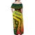 Grenada Tribal Floral Pattern Off Shoulder Maxi Dress with Rasta Gradient and Flame Motto Design - Wonder Print Shop