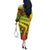 Grenada Tribal Floral Pattern Off The Shoulder Long Sleeve Dress with Rasta Gradient and Flame Motto Design - Wonder Print Shop