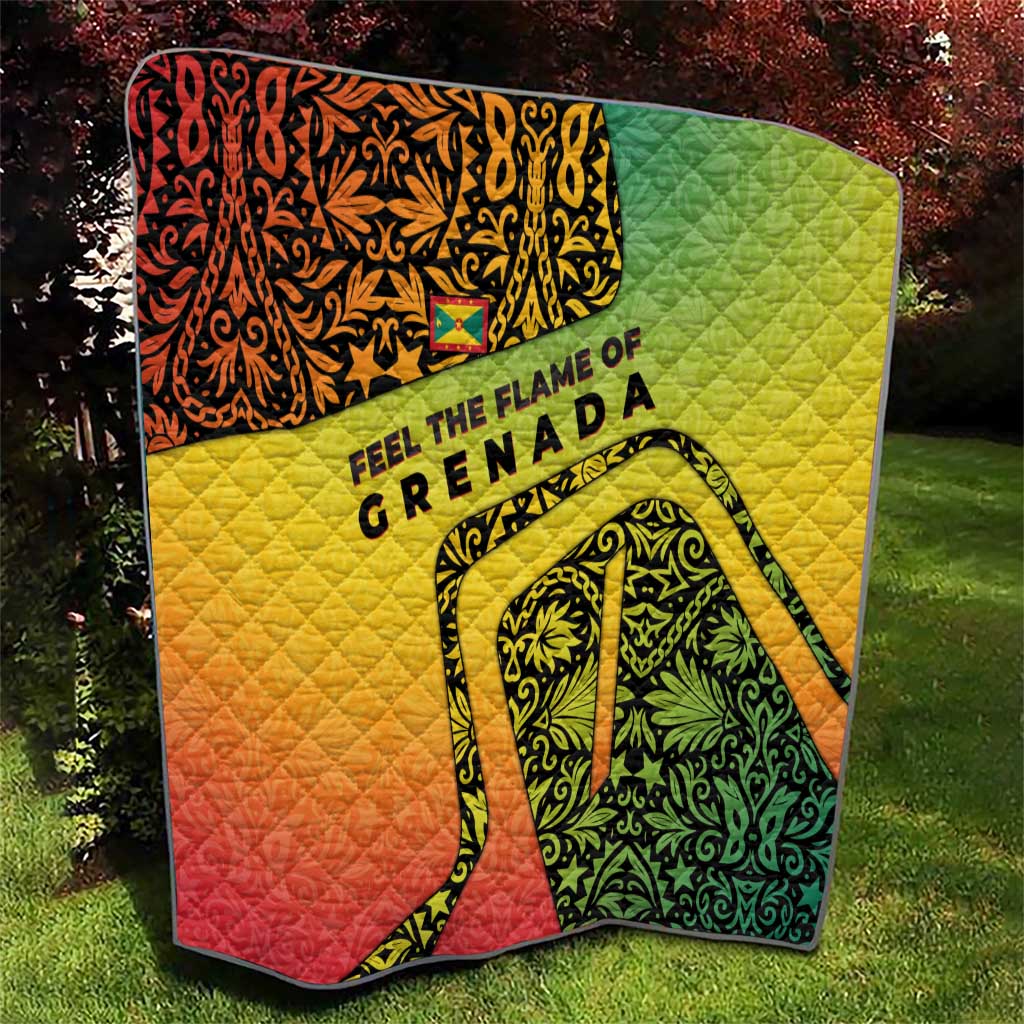 Grenada Tribal Floral Pattern Quilt with Rasta Gradient and Flame Motto Design - Wonder Print Shop