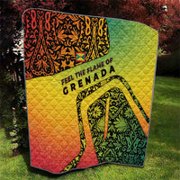 Grenada Tribal Floral Pattern Quilt with Rasta Gradient and Flame Motto Design - Wonder Print Shop