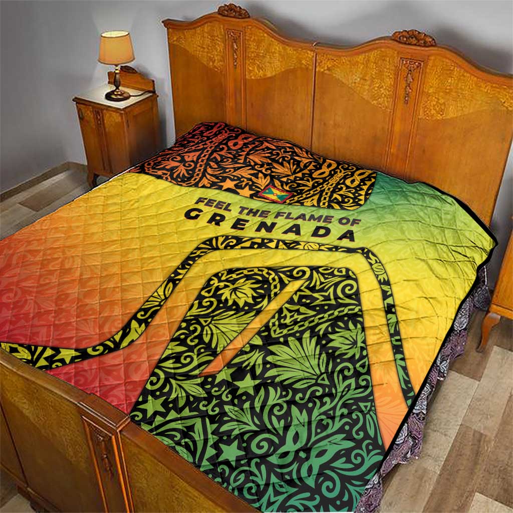 Grenada Tribal Floral Pattern Quilt with Rasta Gradient and Flame Motto Design - Wonder Print Shop