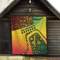 Grenada Tribal Floral Pattern Quilt with Rasta Gradient and Flame Motto Design - Wonder Print Shop