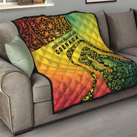 Grenada Tribal Floral Pattern Quilt with Rasta Gradient and Flame Motto Design - Wonder Print Shop