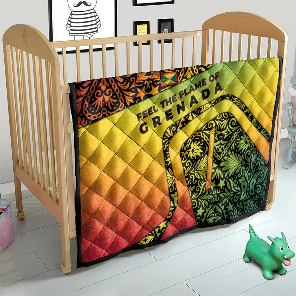 Grenada Tribal Floral Pattern Quilt with Rasta Gradient and Flame Motto Design - Wonder Print Shop