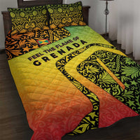 Grenada Tribal Floral Pattern Quilt Bed Set with Rasta Gradient and Flame Motto Design - Wonder Print Shop