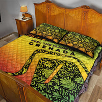 Grenada Tribal Floral Pattern Quilt Bed Set with Rasta Gradient and Flame Motto Design - Wonder Print Shop