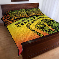 Grenada Tribal Floral Pattern Quilt Bed Set with Rasta Gradient and Flame Motto Design - Wonder Print Shop