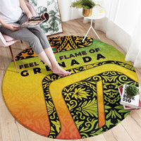Grenada Tribal Floral Pattern Round Carpet with Rasta Gradient and Flame Motto Design - Wonder Print Shop