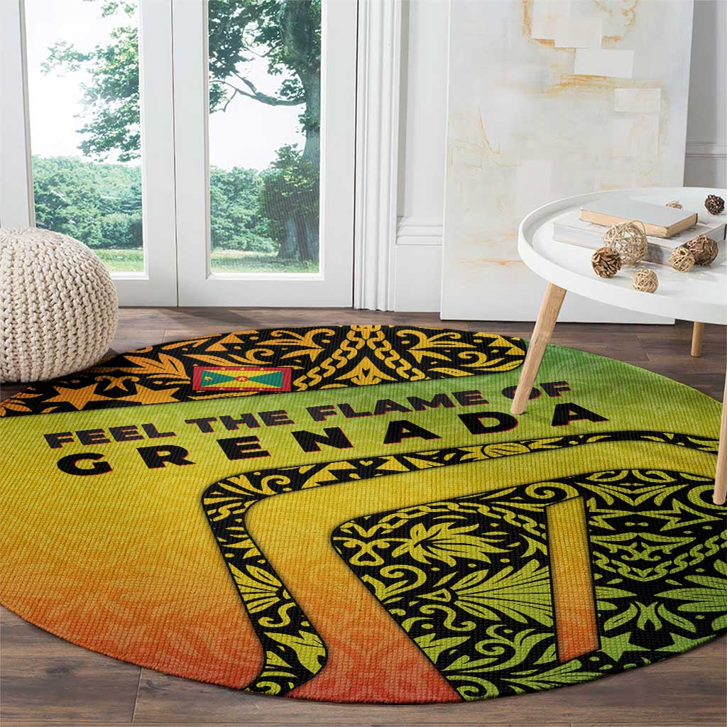 Grenada Tribal Floral Pattern Round Carpet with Rasta Gradient and Flame Motto Design - Wonder Print Shop