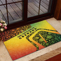 Grenada Tribal Floral Pattern Rubber Doormat with Rasta Gradient and Flame Motto Design - Wonder Print Shop
