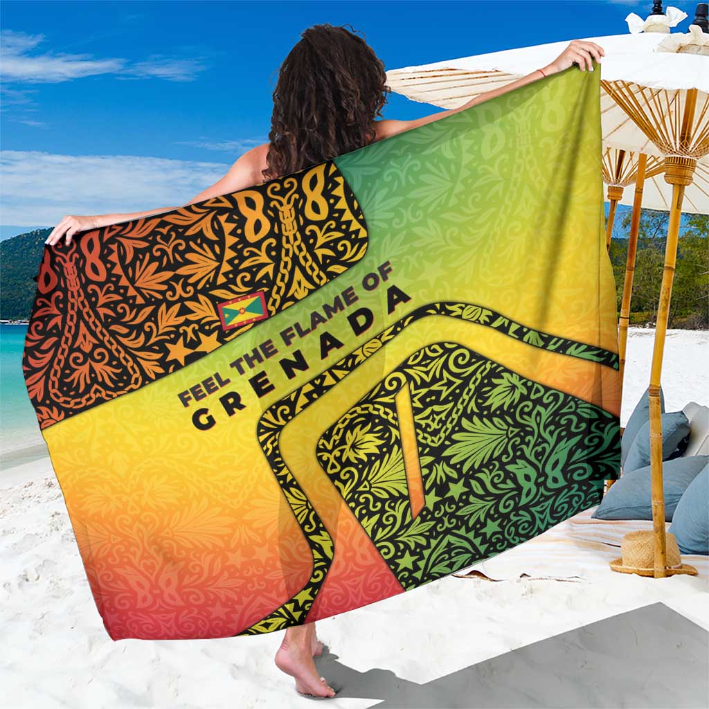 Grenada Tribal Floral Pattern Sarong with Rasta Gradient and Flame Motto Design - Wonder Print Shop