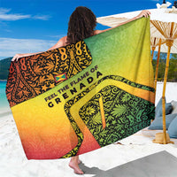 Grenada Tribal Floral Pattern Sarong with Rasta Gradient and Flame Motto Design - Wonder Print Shop