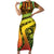 Grenada Tribal Floral Pattern Short Sleeve Bodycon Dress with Rasta Gradient and Flame Motto Design - Wonder Print Shop