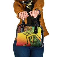 Grenada Tribal Floral Pattern Shoulder Handbag with Rasta Gradient and Flame Motto Design - Wonder Print Shop