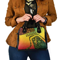 Grenada Tribal Floral Pattern Shoulder Handbag with Rasta Gradient and Flame Motto Design - Wonder Print Shop
