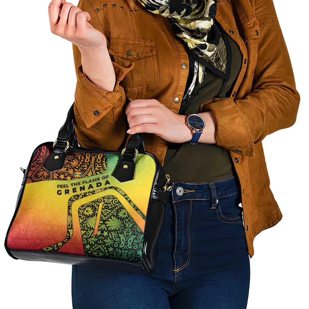 Grenada Tribal Floral Pattern Shoulder Handbag with Rasta Gradient and Flame Motto Design - Wonder Print Shop