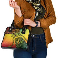 Grenada Tribal Floral Pattern Shoulder Handbag with Rasta Gradient and Flame Motto Design - Wonder Print Shop
