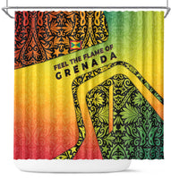 Grenada Tribal Floral Pattern Shower Curtain with Rasta Gradient and Flame Motto Design - Wonder Print Shop