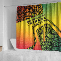 Grenada Tribal Floral Pattern Shower Curtain with Rasta Gradient and Flame Motto Design - Wonder Print Shop