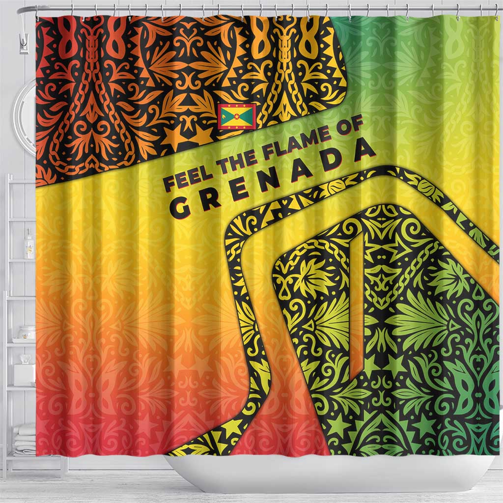 Grenada Tribal Floral Pattern Shower Curtain with Rasta Gradient and Flame Motto Design - Wonder Print Shop