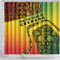 Grenada Tribal Floral Pattern Shower Curtain with Rasta Gradient and Flame Motto Design - Wonder Print Shop