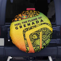 Grenada Tribal Floral Pattern Spare Tire Cover with Rasta Gradient and Flame Motto Design - Wonder Print Shop