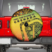 Grenada Tribal Floral Pattern Spare Tire Cover with Rasta Gradient and Flame Motto Design - Wonder Print Shop