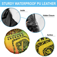 Grenada Tribal Floral Pattern Spare Tire Cover with Rasta Gradient and Flame Motto Design - Wonder Print Shop