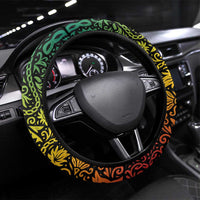 Grenada Tribal Floral Pattern Steering Wheel Cover with Rasta Gradient and Flame Motto Design - Wonder Print Shop