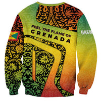 Grenada Tribal Floral Pattern Sweatshirt with Rasta Gradient and Flame Motto Design - Wonder Print Shop