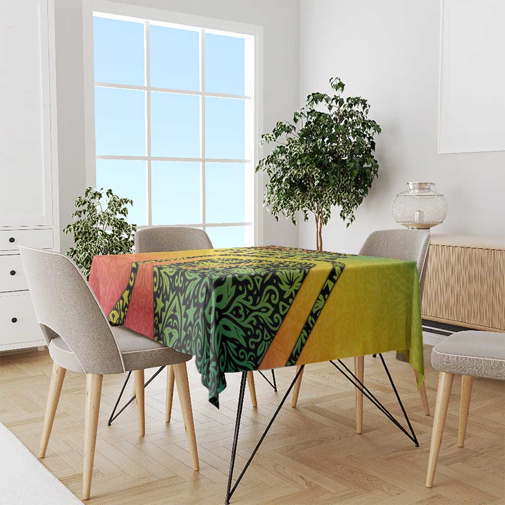 Grenada Tribal Floral Pattern Tablecloth with Rasta Gradient and Flame Motto Design - Wonder Print Shop