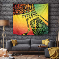 Grenada Tribal Floral Pattern Tapestry with Rasta Gradient and Flame Motto Design - Wonder Print Shop