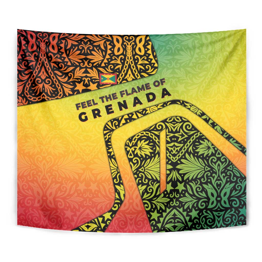 Grenada Tribal Floral Pattern Tapestry with Rasta Gradient and Flame Motto Design - Wonder Print Shop