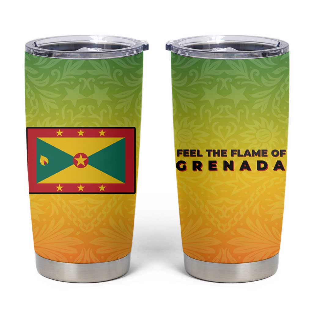 Grenada Tribal Floral Pattern Tumbler Cup with Rasta Gradient and Flame Motto Design - Wonder Print Shop