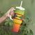 Grenada Tribal Floral Pattern Tumbler With Handle with Rasta Gradient and Flame Motto Design - Wonder Print Shop