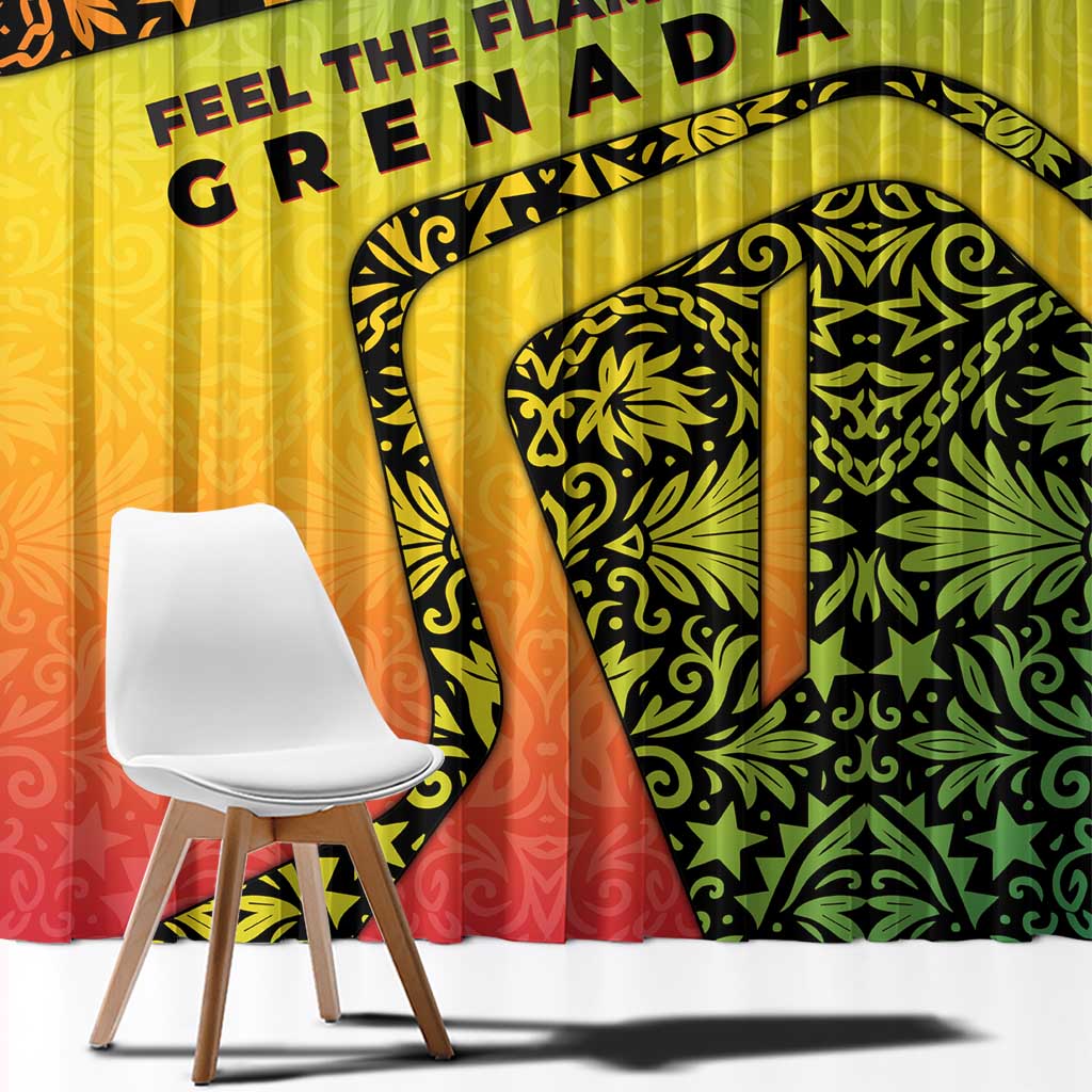 Grenada Tribal Floral Pattern Window Curtain with Rasta Gradient and Flame Motto Design - Wonder Print Shop